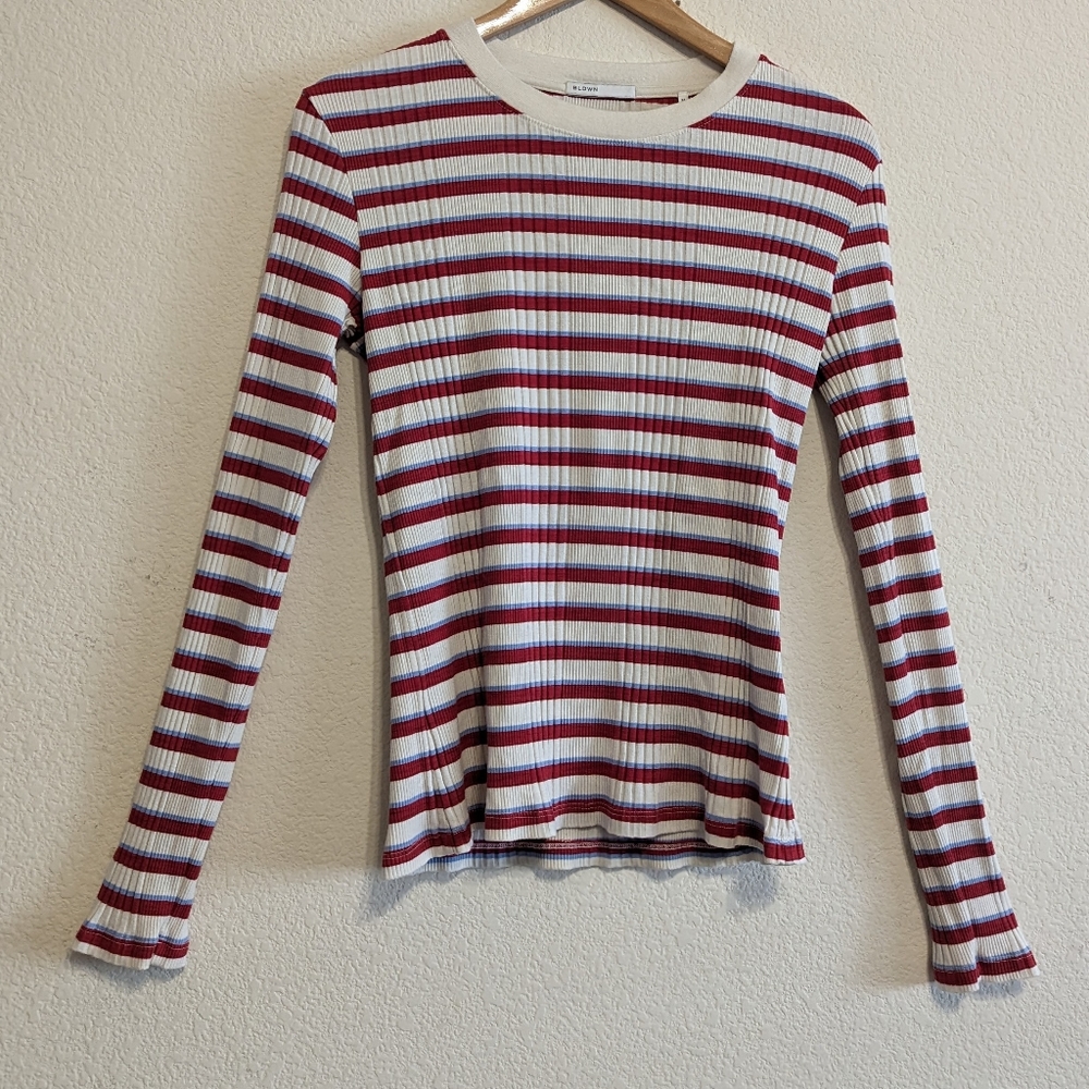 BLDWN Long Sleeve Thermal Stripe ribbed Top Size Med. Good pre-owned condition